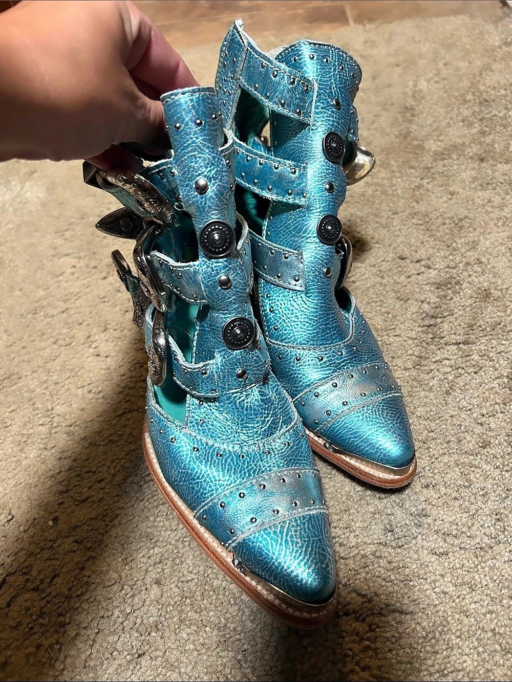Corral brand Women's Blue Leather Buckle Heeled Boots US 8